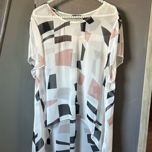 Ruti overlay top Sheer hi low LG Chic abstract pattern chiffon-like silk EUC